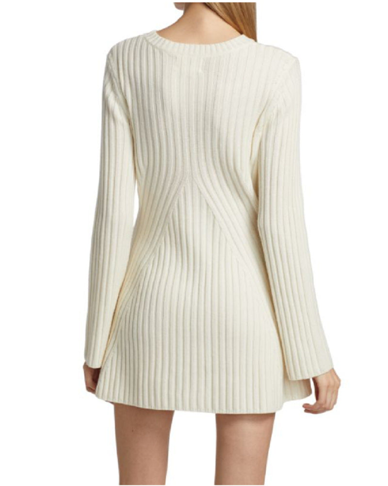 Women's Textured Round Neck Long Sleeve Slim Knit Dress