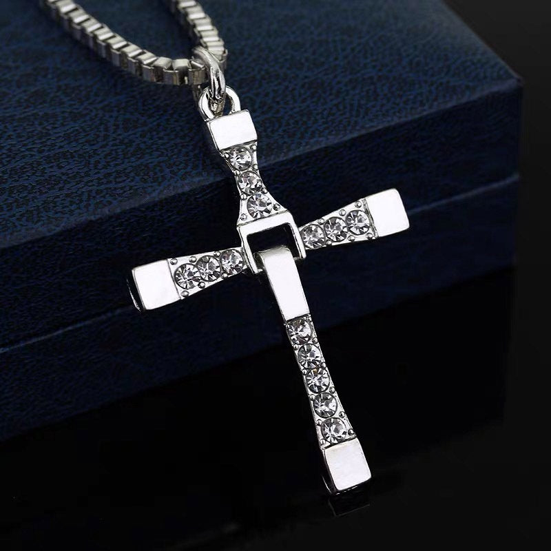 Cross-shape Necklace With Rhinestones Jewelry Men And Women