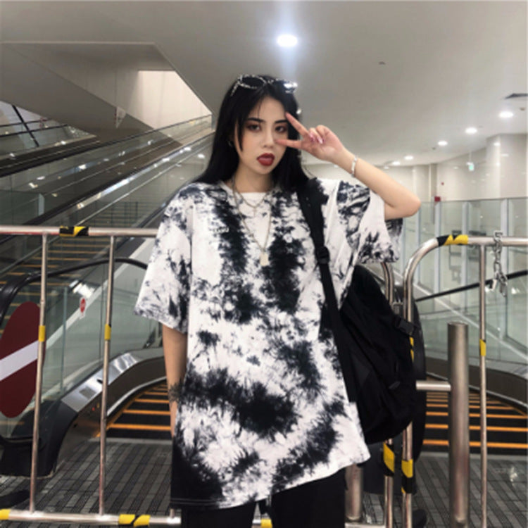 Tie Dye Print T Shirt Women Tops Tees O-neck