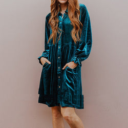 Collar Buckle Elegant Long Sleeve Dress