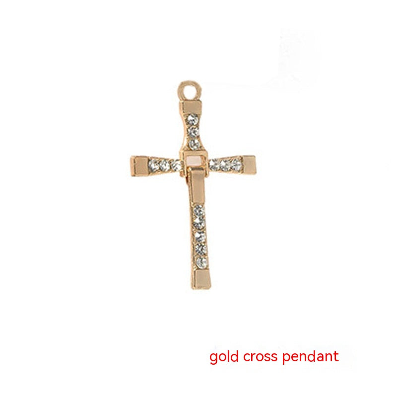 Cross-shape Necklace With Rhinestones Jewelry Men And Women