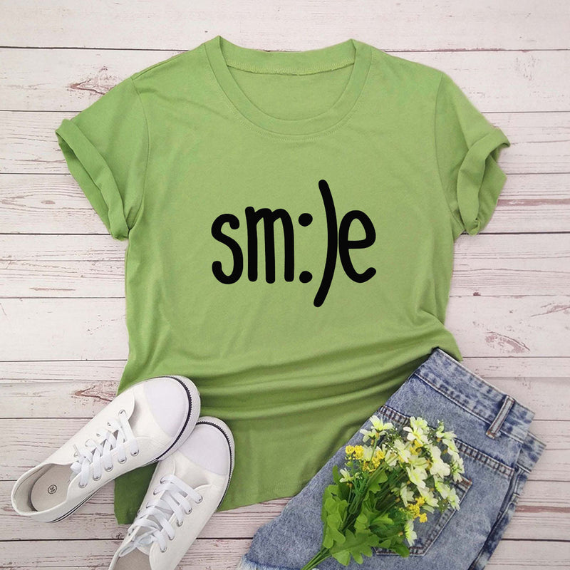 S-5XL Plus Size TShirt Women New Smile Letter Printed Shirt O Neck Short Sleeve Tees Summer Top 100%cotton Women's T-shirts