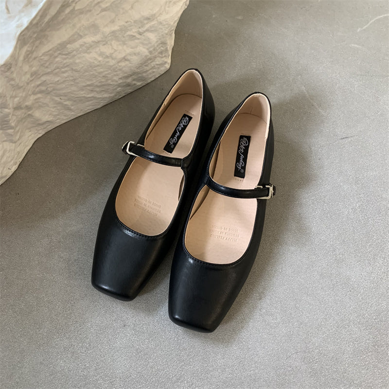 Flat Retro Square Head Single Shoe Woman